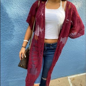 Burgundy Lace Cardigan Beach Cover